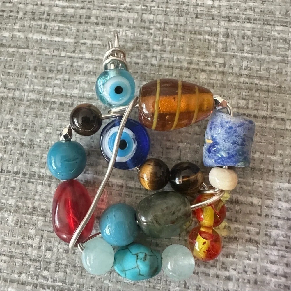 Collage beaded pendant Handmade Evil Eye necklace Multi Colored 1600 Y